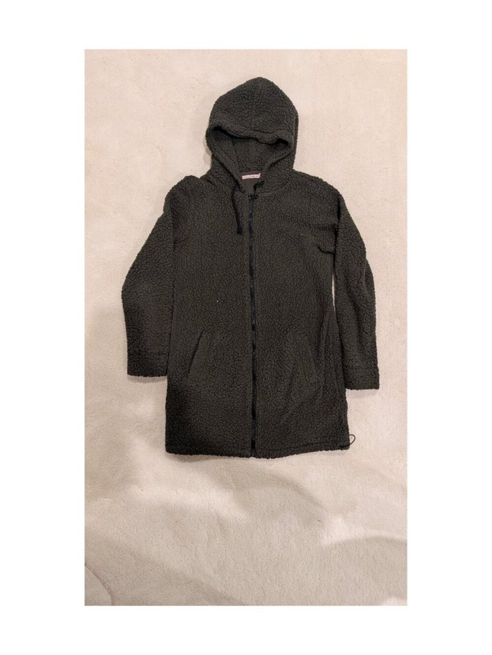 izzue Dark Olive Sherpa Hooded Zip Jacket Women's S